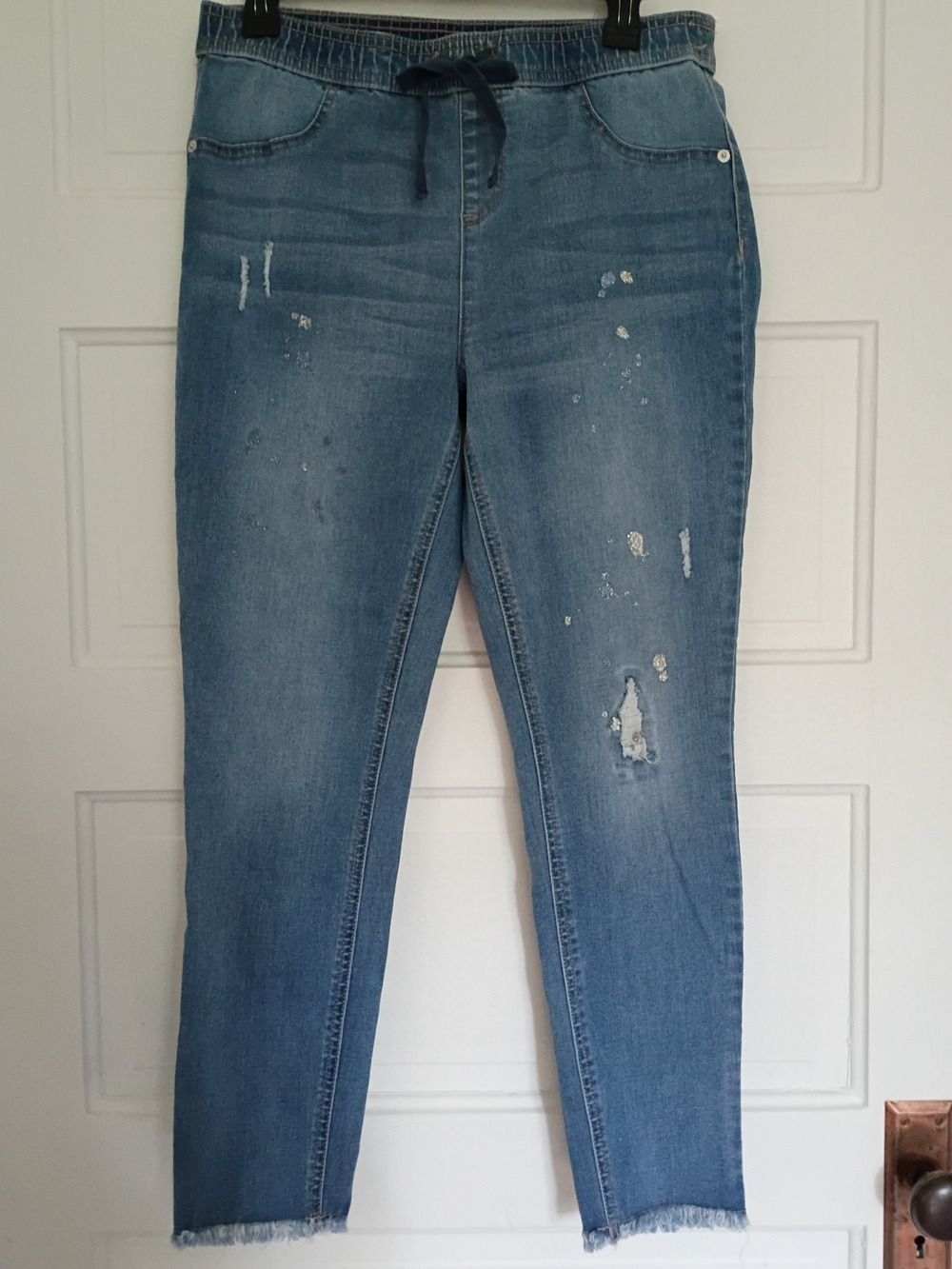 Justice Light Blue Distressed Skinny Jeans with Drawstring